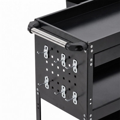 3-Tier Tool Cart with Lockable Drawer, 10 Hooks and Side Panels, 200kg ...