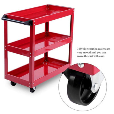 3-Tier Tool Storage Trolley Heavy Duty Garage Workshop Cart(Red)