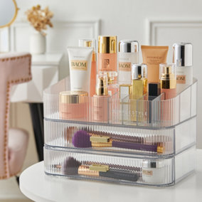 3 Tier Transparent Makeup Organizer with Drawer for Dresser and Bathroom