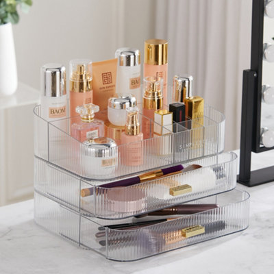 3-Tier Transparent Makeup Organizer with Drawers for Dresser and Bathroom