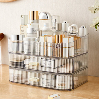3-Tier Transparent Makeup Organizer with Drawers for Dresser and Bathroom - 3