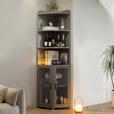 3 Tier Versatile Corner Shelves and Cabinets with Doors 181cm H