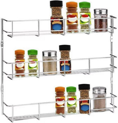 3 Tier Wall Mounted Metal Spice Rack Chrome Plated Cupboard & Pantry ...