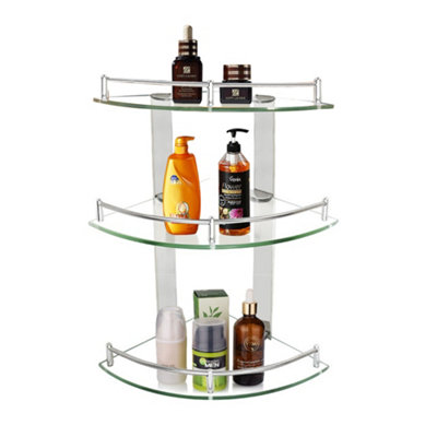 3 Tier Wall Mounted Tempered Glass Corner Bathroom Shelf Shower Storage ...