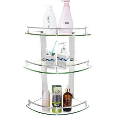 3 Tier Wall Mounted Tempered Glass Corner Bathroom Shelf Shower Storage ...