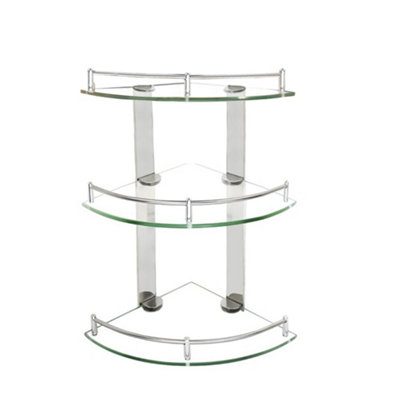 3 Tier Wall Mounted Tempered Glass Corner Bathroom Shelf Shower Storage ...