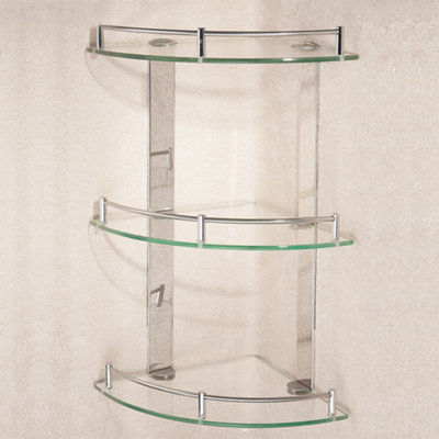 3 Tier Wall Mounted Tempered Glass Corner Bathroom Shelf Shower Storage ...