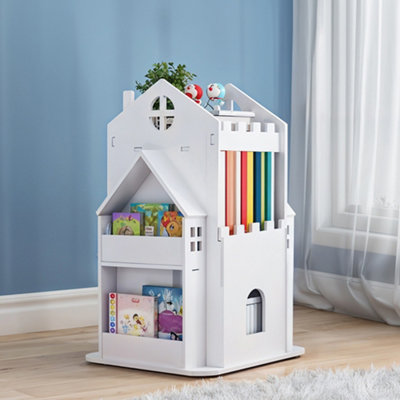 3-Tier White Castle Kids Rotating Bookshelf