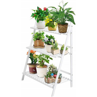 3 Tier White Foldable Wood Flower Stand for Multiple Plants for Garden ...