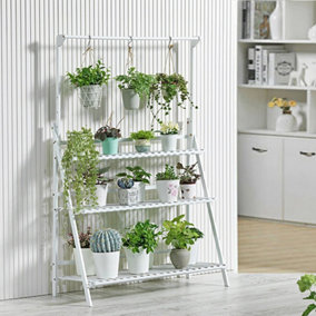 3 Tier  White Foldable Wooden Hanging Plant Stand Shelves Flower Pot Display Shelf Adjustable Height 144CM
