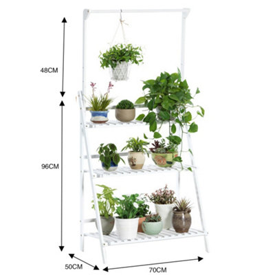 3 Tier White Foldable Wooden Hanging Plant Stand Shelves Flower Pot ...