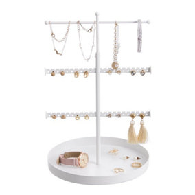 3 Tier White Retractable Jewelry Display Stand Rack Organizer