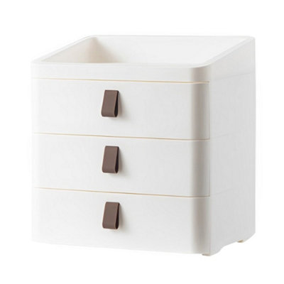 3 Tier White Stackable Plastic Desktop Sundries Drawer Storage Box Makeup Organizer