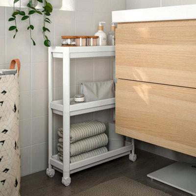 3 Tier White Trolley Kitchen Bathroom Storage Shelving Unit - W54xD18xH71 cm