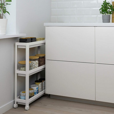 3 Tier White Trolley Kitchen Bathroom Storage Shelving Unit - W54xD18xH71 cm - 8