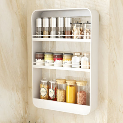 3-Tier White Wall-Mounted Storage Rack for Kitchen or Bathroom, 40cm W ...