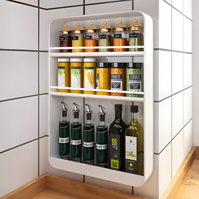 3-Tier White Wall-Mounted Storage Rack for Kitchen or Bathroom, 40cm W ...