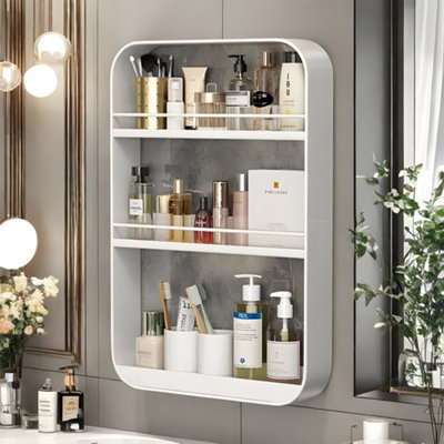 3-Tier White Wall-Mounted Storage Rack for Kitchen or Bathroom, 40cm W ...