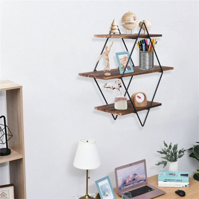 3 Tier Wood Floating Shelves Farmhouse Hanging Display Shelf Artistic ...