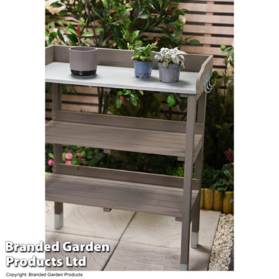 3-Tier Wooden Potting Table with Galvanised Steel Worktop Outdoor Gardening Work Station