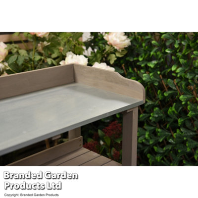 3-Tier Wooden Potting Table with Galvanised Steel Worktop Outdoor Gardening Work Station - 3