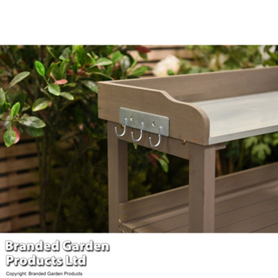 3-Tier Wooden Potting Table with Galvanised Steel Worktop Outdoor Gardening Work Station - 4