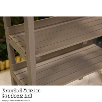 3-Tier Wooden Potting Table with Galvanised Steel Worktop Outdoor Gardening Work Station - 5