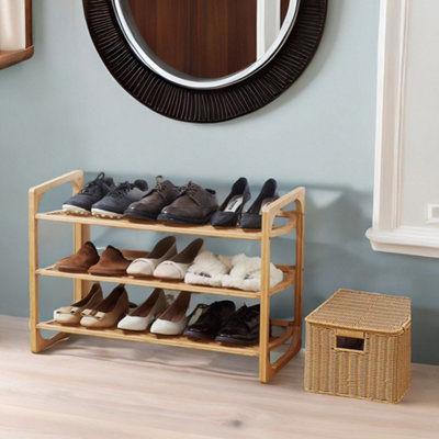 3-Tier Wooden Shoe Rack With Sloped Shelves Natural Brown
