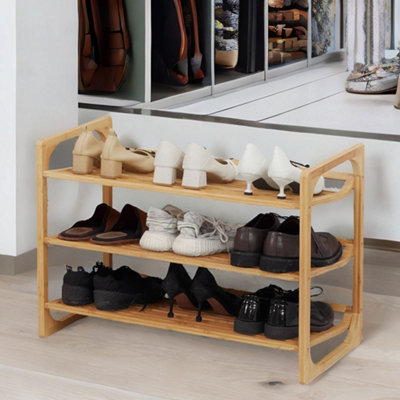 3-Tier Wooden Shoe Rack With Sloped Shelves Natural Brown