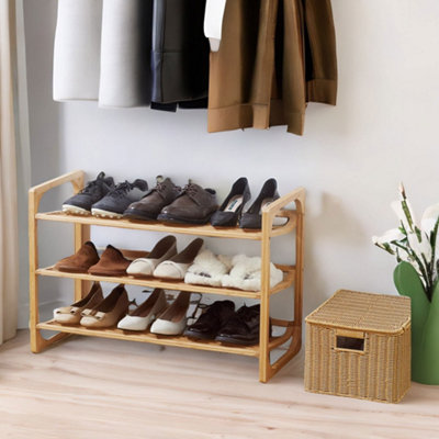 3-Tier Wooden Shoe Rack With Sloped Shelves Natural Brown