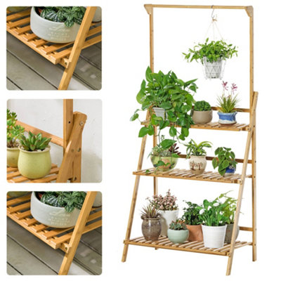 3 Tiered Hanging Wood Plant Stand Outdoor for Garden Balcony 144cm H