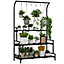 3 Tiered Plant Stand Ladder Shelf with Hanging Hooks for Indoor Outdoor Use