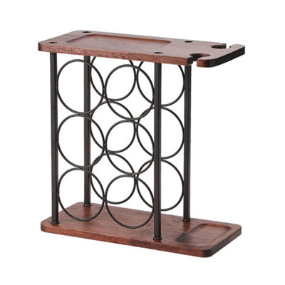 3 Tiers 6 Bottle Storage,2 Goblet Storage Creative Wood Steel Wine Rack W 34.5x D 16.5x H 34.5 cm