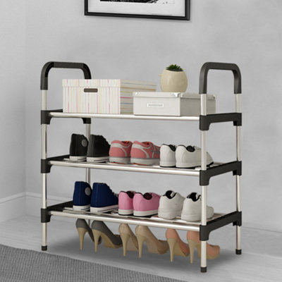 3 Tiers Black Freestanding Shoe Rack Shoe Storage Organizer Saving Space Shelves