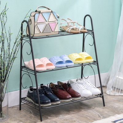 3 Tiers Black Metal Shoes Rack Ladder Shoe Storage Organiser Shelf