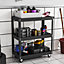 3 Tiers Black Rolling Heavy Duty Metal Tool Trolley Cart Workshop Garage Storage Organizer