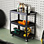 3 Tiers Black Rolling Heavy Duty Metal Tool Trolley Cart Workshop Garage Storage Organizer