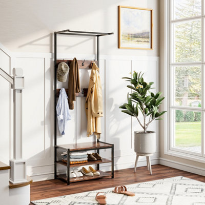 3 Tiers Coat Hat Shoes Hanger Hallway Rack with 3 Tiers Storage Shelves