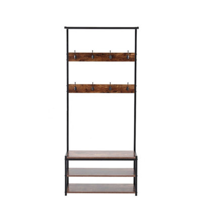 3 Tiers Coat Hat Shoes Hanger Hallway Rack with 3 Tiers Storage Shelves