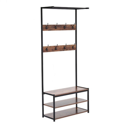 3 Tiers Coat Hat Shoes Hanger Hallway Rack with 3 Tiers Storage Shelves