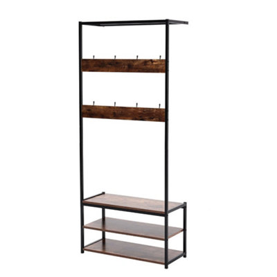 3 Tiers Coat Hat Shoes Hanger Hallway Rack with 3 Tiers Storage Shelves