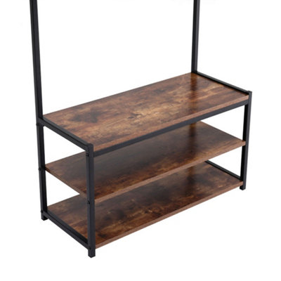 3 Tiers Coat Hat Shoes Hanger Hallway Rack with 3 Tiers Storage Shelves