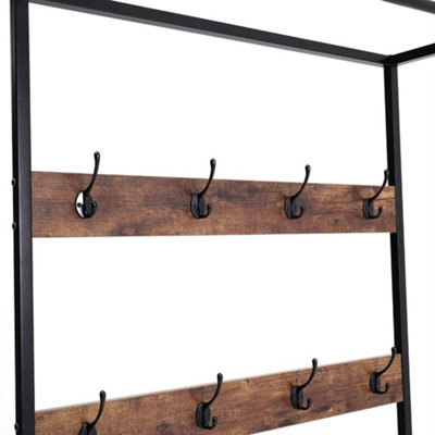 3 Tiers Coat Hat Shoes Hanger Hallway Rack with 3 Tiers Storage Shelves