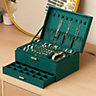 3 Tiers Dark Green Velvet Lockable Jewelry Box for Rings, Earrings, Necklaces and Watches