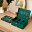 3 Tiers Dark Green Velvet Lockable Jewelry Box for Rings, Earrings, Necklaces and Watches
