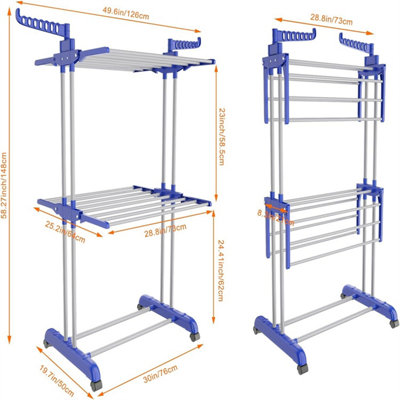3 Tiers Foldable Stainless Steel Clothes Airer Drying Rack for Indoor ...