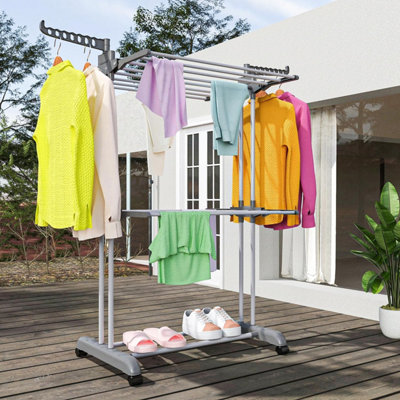 3 Tiers Foldable Stainless Steel Clothes Airer Drying Rack for Indoor Outdoor Grey DIY at B Q