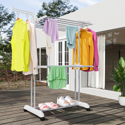 3 Tiers Foldable Stainless Steel Clothes Airer Drying Rack for Indoor Outdoor White DIY at B Q