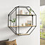 3 Tiers Modern Octagonal Metal and Wood Floating Decorative Wall Shelf Display Unit