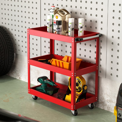 3 Tiers Red Rolling Heavy Duty Metal Tool Trolley Cart Workshop Garage Storage Organizer